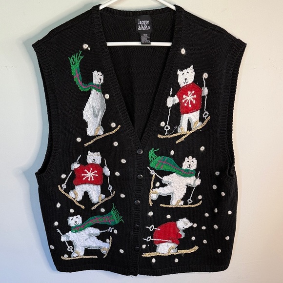 Jacque & KoKo Vintage Holiday Sweater Vest – Skiing Polar Bears 18/20 - Picture 1 of 5